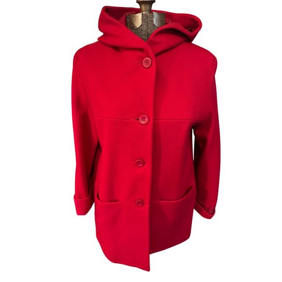 Herman Kay Wool Pea Coat Womens M / L Red Holiday Pockets Christmas Classic - Picture 1 of 7